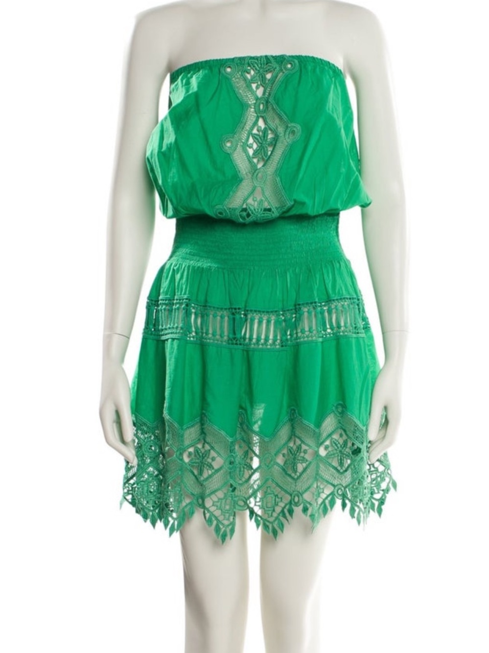 Ramy Brook Strapless Emerald Mini Dress with Crochet Trim